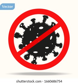  Firme coronavirus cauteloso.Detén el coronavirus. Brote de coronavirus. Peligro del coronavirus y riesgo de enfermedad de la salud pública y brote de gripe. Concepto médico de pandemia con células peligrosas.Ilustración vectorial