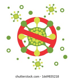 Sign caution coronavirus. Stop coronavirus. Coronavirus outbreak. Coronavirus danger and public health risk disease and flu outbreak. Pandemic medical concept with dangerous cells.Vector illustration