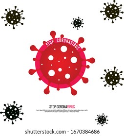 Sign caution coronavirus. Stop coronavirus. Coronavirus outbreak. Coronavirus danger and public health risk disease and flu outbreak. Pandemic medical concept with dangerous cells.Vector illustration