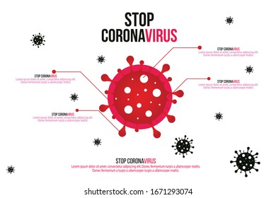 Sign caution coronavirus. Stop coronavirus. Coronavirus outbreak. Coronavirus danger and public health risk disease and flu outbreak. Pandemic medical concept with dangerous cells.Vector illustration