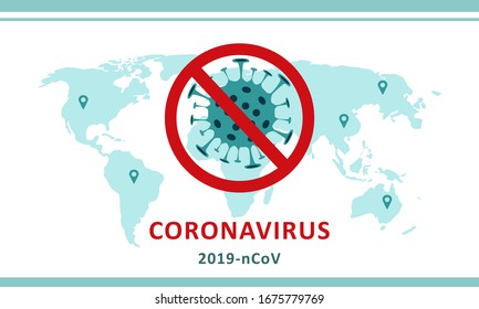 Sign caution coronavirus. Stop coronavirus. Coronavirus outbreak. Coronavirus danger and public health risk disease and flu outbreak. Pandemic medical concept with dangerous cells.Vector illustration.