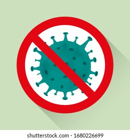 Sign caution coronavirus. Stop coronavirus outbreak. Coronavirus danger and public health risk disease and flu outbreak. Pandemic medical concept with dangerous cells.Vector illustration