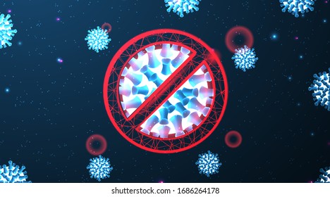 Sign caution coronavirus. Stop coronavirus. outbreak. danger and public health risk disease and flu outbreak. Pandemic medical concept with dangerous cells.Vector illustration. futuristick background