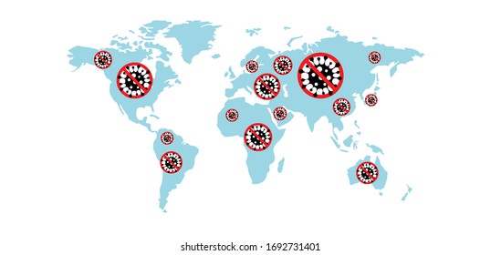 Sign caution coronavirus. Stop coronavirus. Coronavirus outbreak. Coronavirus danger and public health risk disease and flu outbreak. Pandemic medical concept with dangerous cells.Vector illustration