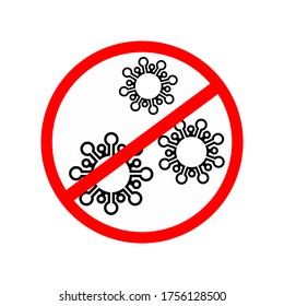 Firmar el coronavirus de precaución. Detén el coronavirus. Brote de coronavirus. Peligro del coronavirus y riesgo de enfermedad de la salud pública y brote de gripe. Concepto médico de pandemia con células peligrosas.Ilustración vectorial