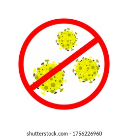 Sign caution coronavirus. Stop coronavirus. Coronavirus outbreak. Coronavirus danger and public health risk disease and flu outbreak. Pandemic medical concept with dangerous cells.Vector illustration