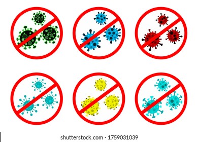 Firmar el coronavirus de precaución. Detén el coronavirus. Brote de coronavirus. Peligro del coronavirus y riesgo de enfermedad de la salud pública y brote de gripe. Concepto médico de pandemia con células peligrosas.Ilustración vectorial
