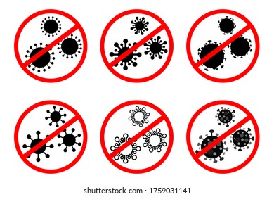 Sign caution coronavirus. Stop coronavirus. Coronavirus outbreak. Coronavirus danger and public health risk disease and flu outbreak. Pandemic medical concept with dangerous cells.Vector illustration