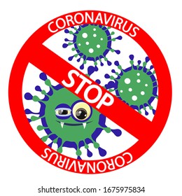 Signieren Sie Vorsicht Krone Virus. Hör auf mit dem Kronvirus.Corona-Virus in China. New Crown Virus (2019-Kov).  Pandemie. Vektorillustration, Abbildung eps-10. Symbol Vektorillustration einzeln.