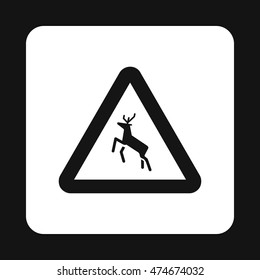 Sign caution deer icon in simple style isolated on white background. Rules of the road symbol