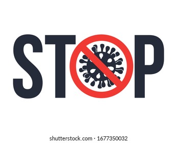 Sign caution STOP COVID-19 with Coronavirus icon. 2019-nCov novel coronavirus concept resposible for asian flu outbreak and coronaviruses influenza. Vector isolated