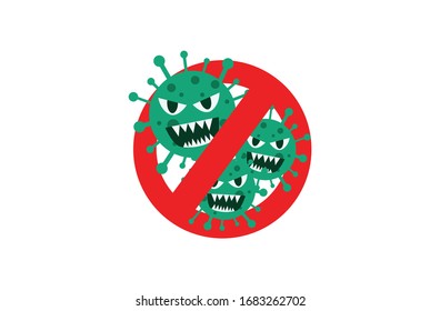 Firme virus de precaución. Detén el coronavirus. Brote de coronavirus. Peligro del coronavirus y riesgo de enfermedad de la salud pública y brote de gripe.  Concepto médico de pandemia con células peligrosas.Ilustración vectorial