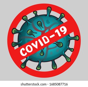 Firme virus de precaución con el texto covid-19. Ilustración del vector