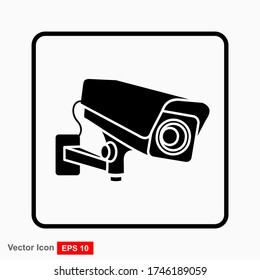 Unterschreiben Sie cctv. Fernsehkamera isoliert auf weißem Hintergrund. Vector-Abbildung.