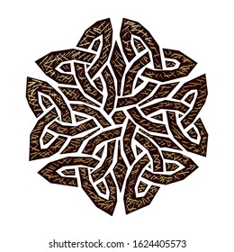 Sign with a celtic motifs and golden elements. Vector illustration isolated on a white background.