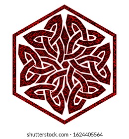 Sign with a celtic motifs and red elements. Vector illustration isolated on a white background.