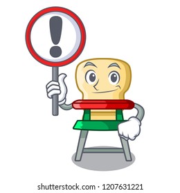 With sign character baby eat on highchair indoors