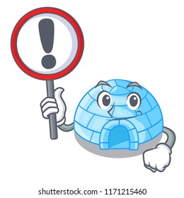 With sign character cartoon ice house in snowfield