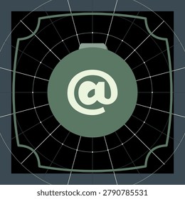 AT SIGN character design with radial offset gradient, french shield crest, and inset corner frame mask