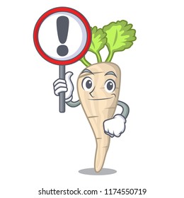 With sign character parsnip root with leaf cartoon