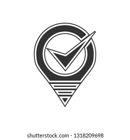 the sign is checked on pin icon. Element of navigation for mobile concept and web apps icon. Glyph, flat icon for website design and development, app development
