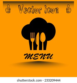 sign with chef hat and spoon, fork, knife 