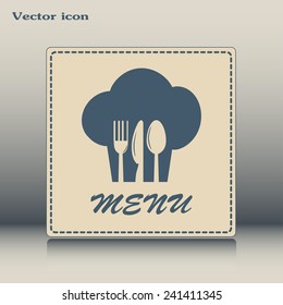 sign with chef hat and spoon, fork, knife 