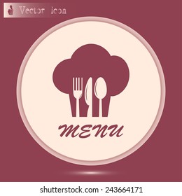 sign with chef hat and spoon, fork, knife 