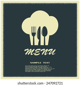 sign with chef hat and spoon, fork, knife 