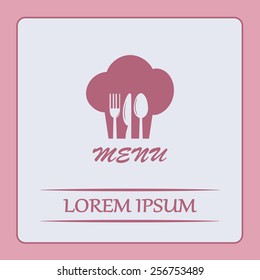 sign with chef hat and spoon, fork, knife 
