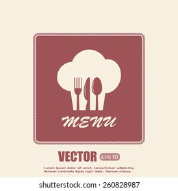 sign with chef hat and spoon, fork, knife 