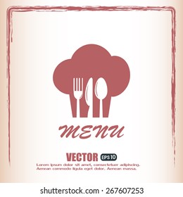 sign with chef hat and spoon, fork, knife 