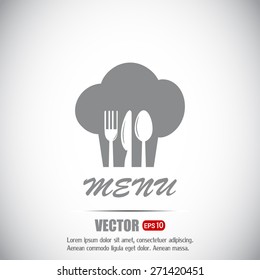 sign with chef hat and spoon, fork, knife 