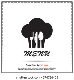 sign with chef hat and spoon, fork, knife 