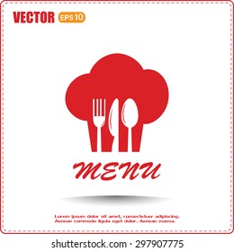 sign with chef hat and spoon, fork, knife 