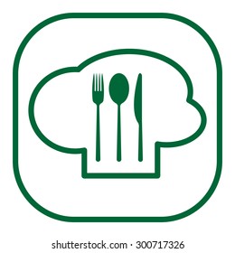 sign with chef hat and spoon, fork, knife 