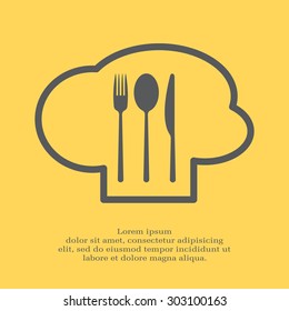 sign with chef hat and spoon, fork, knife 