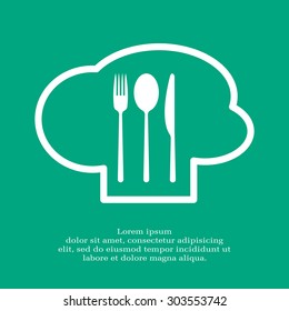 sign with chef hat and spoon, fork, knife 
