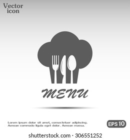 sign with chef hat and spoon, fork, knife 