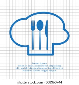 sign with chef hat and spoon, fork, knife 