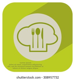 sign with chef hat and spoon, fork, knife 