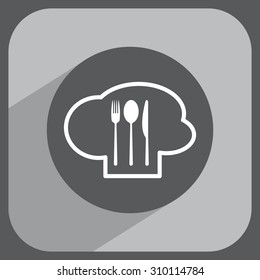 sign with chef hat and spoon, fork, knife 