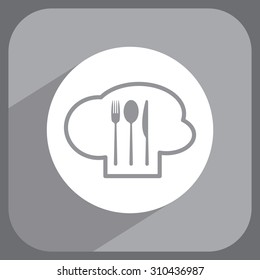 sign with chef hat and spoon, fork, knife 