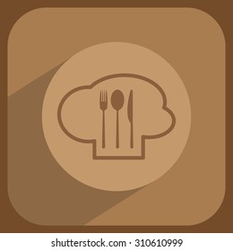 sign with chef hat and spoon, fork, knife 