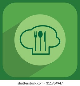 sign with chef hat and spoon, fork, knife 