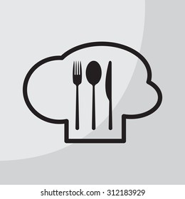 sign with chef hat and spoon, fork, knife 