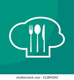 sign with chef hat and spoon, fork, knife 