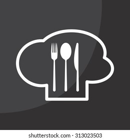 sign with chef hat and spoon, fork, knife 