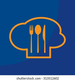 sign with chef hat and spoon, fork, knife 