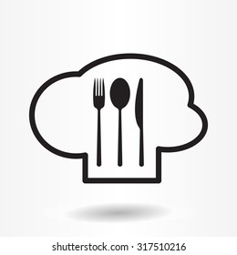 sign with chef hat and spoon, fork, knife 